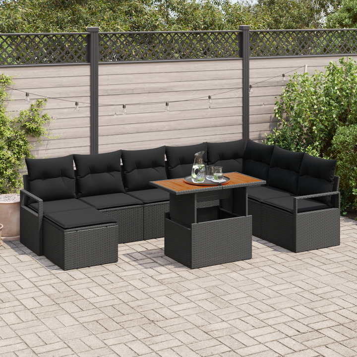 Havesofa Sæt med pude 9 pcs Sort og Brunt