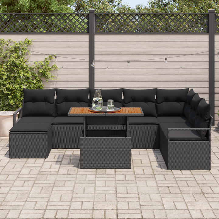 Havesofa Sæt med pude 9 pcs Sort og Brunt