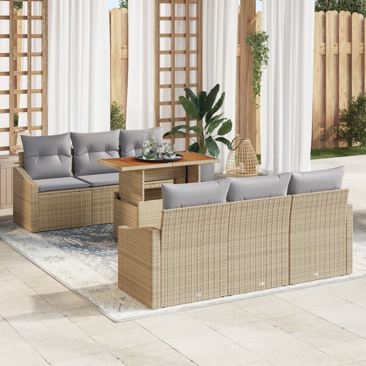 Havesofa Sæt med pude med pude 7 pcs Beige og grå