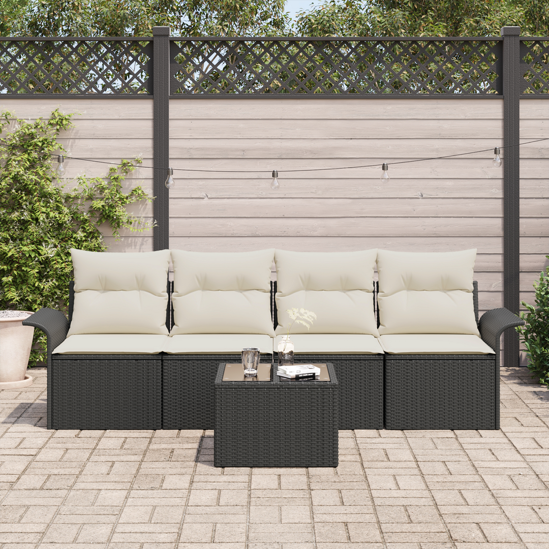 Havesofa Sæt med pude 5 pcs Sort og Cream polyrattan