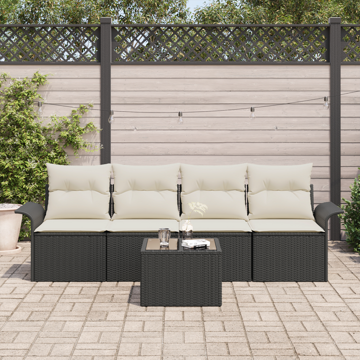 Havesofa Sæt med pude 5 pcs Sort og Cream polyrattan