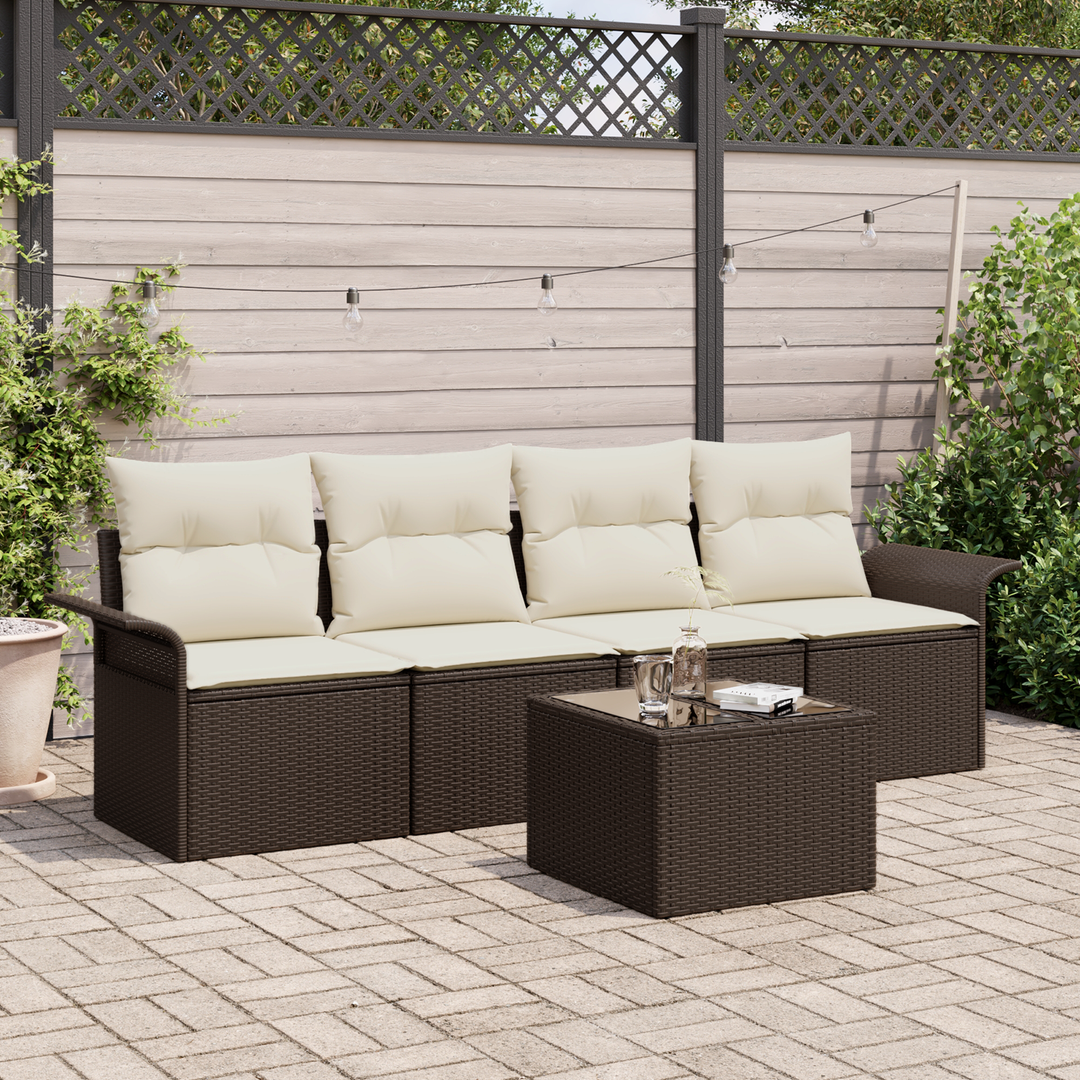 Havesofa Sæt med pude 5 pcs Brun og Creme polyrattan