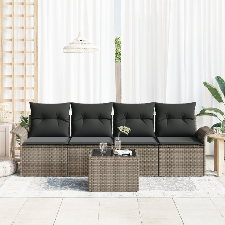 Havesofa Sæt med pude med opbevaring 5 pcs Grå polyrattan