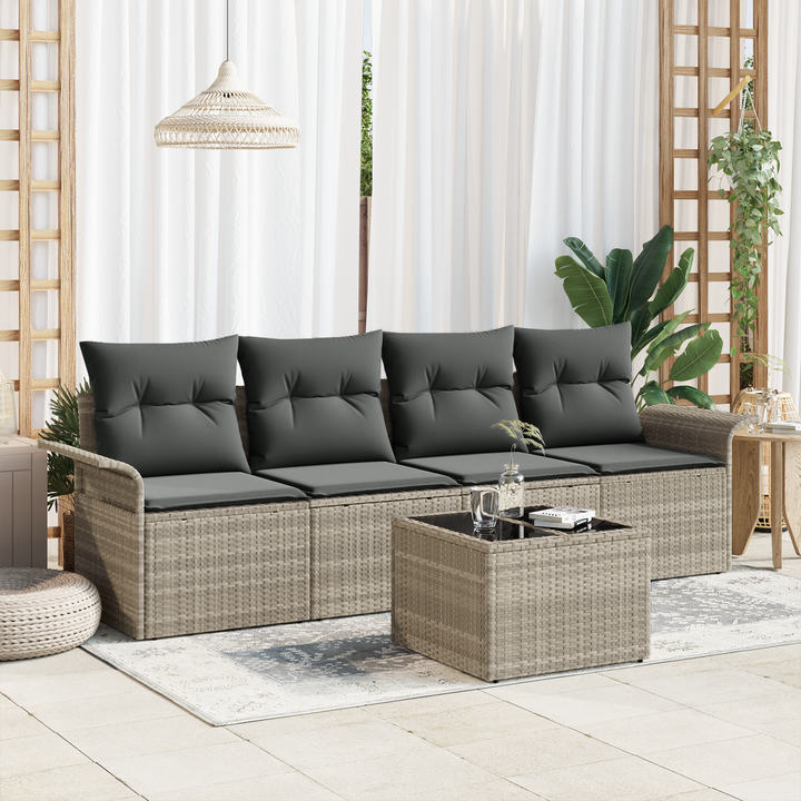 Havesofa Sæt med pude 5 pcs Lysegrå og mørkegrå polyrattan
