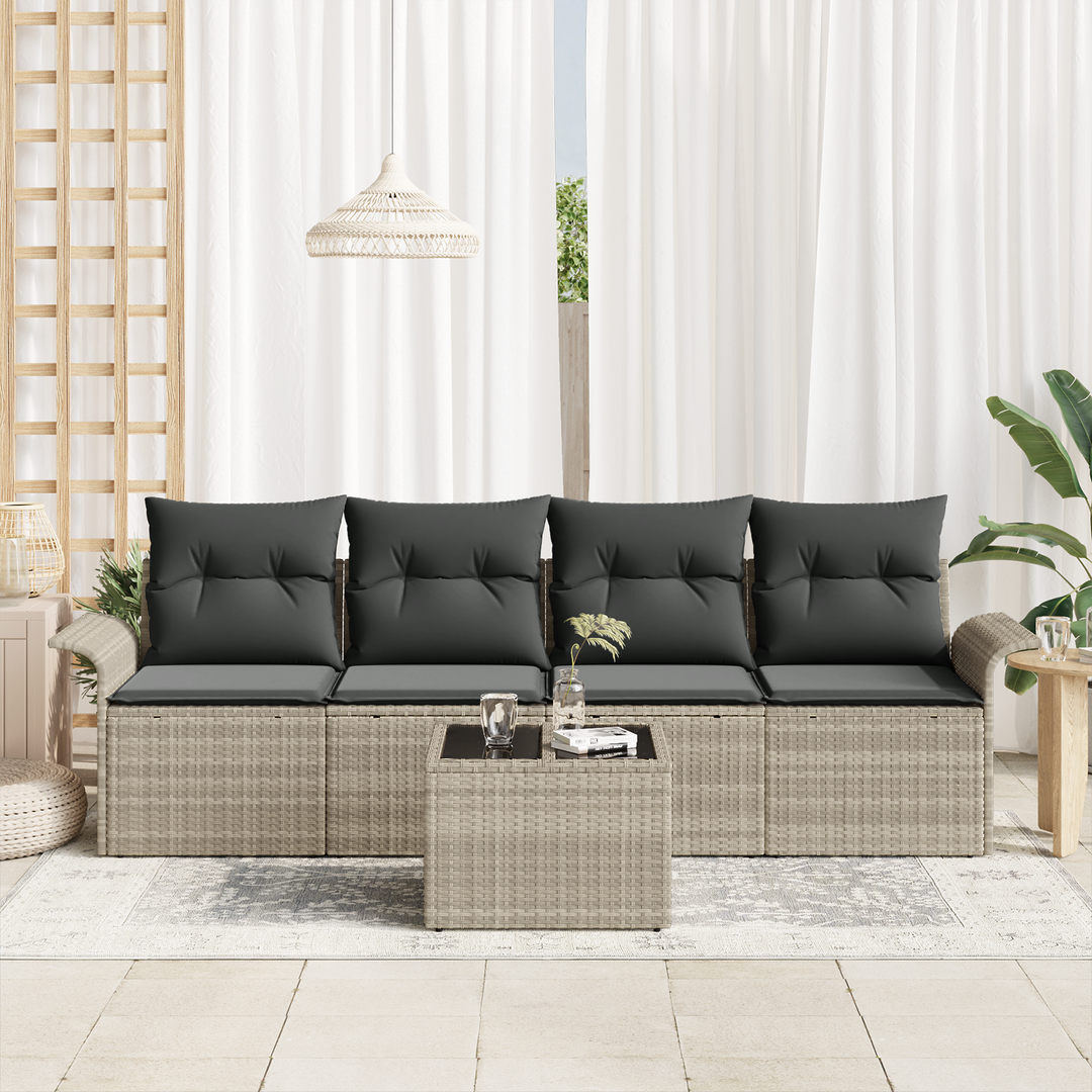 Havesofa Sæt med pude 5 pcs Lysegrå og mørkegrå polyrattan