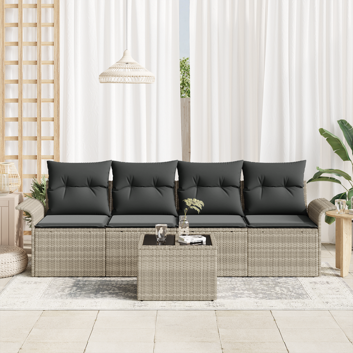 Havesofa Sæt med pude 5 pcs Lysegrå og mørkegrå polyrattan