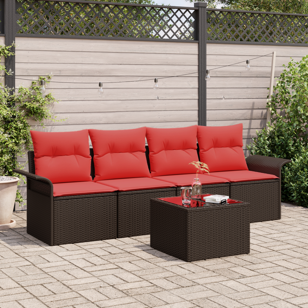 Havesofa Sæt med pude 5 pcs Beige og Rød polyrattan