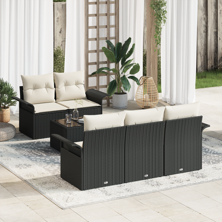 Havesofa Sæt med pude 6 pcs Sort og Cream 55 x 55 x 37 cm