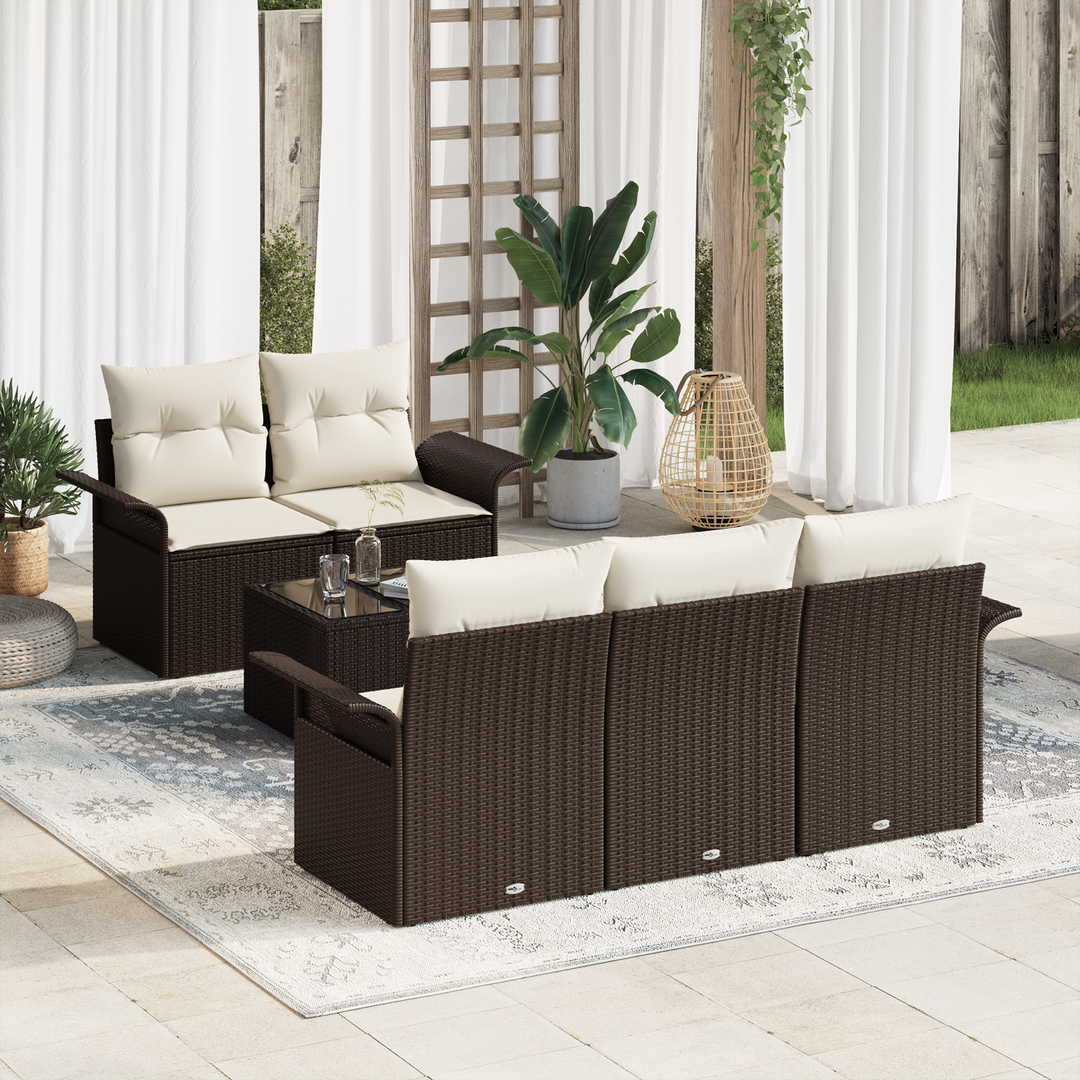 Havesofa Sæt med pude 6 pcs Brun og Creme 55 x 55 x 37 cm