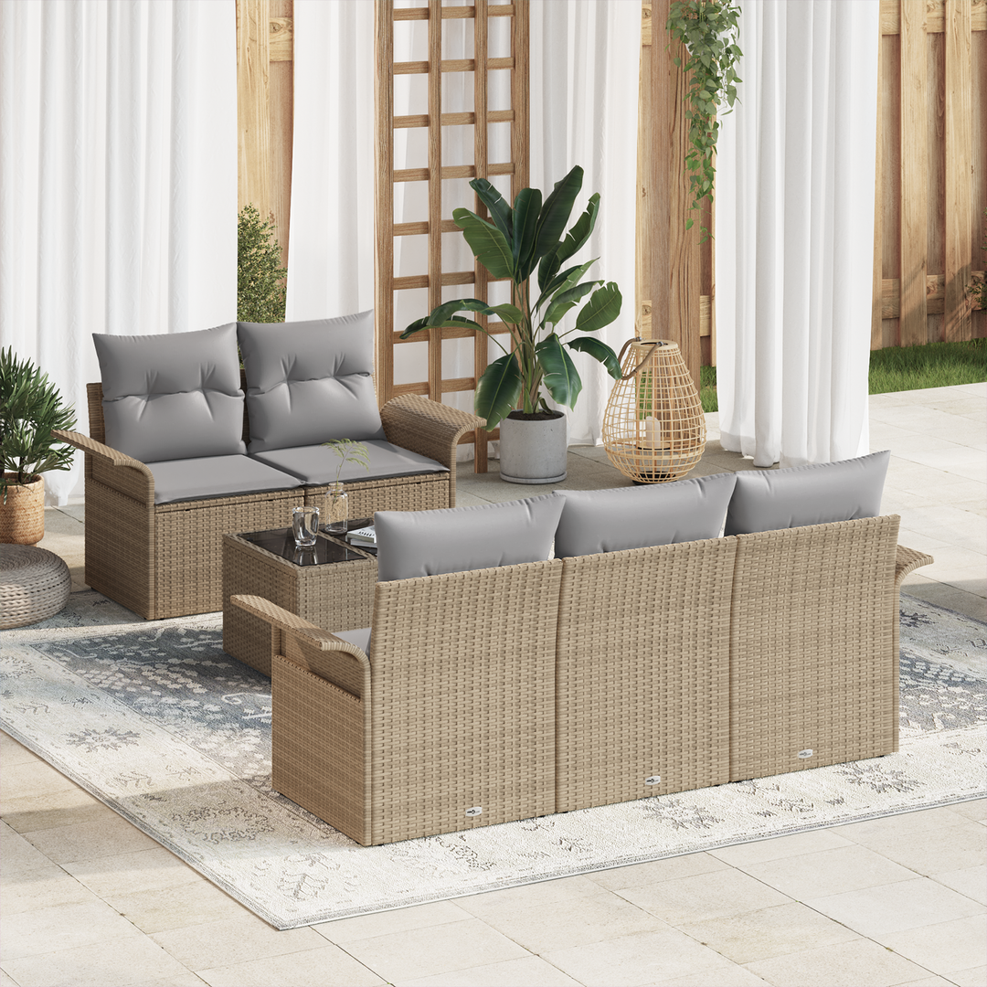 Havesofa Sæt med pude 6 pcs Beige og grå 55 x 55 x 37 cm