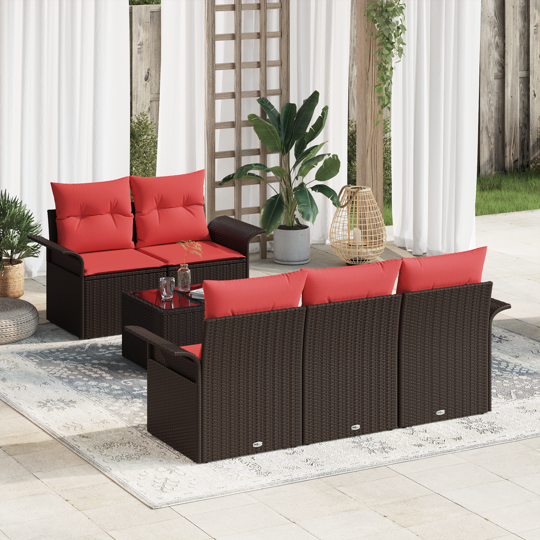 Havesofa Sæt med pude 6 pcs Beige og Rød polyrattan