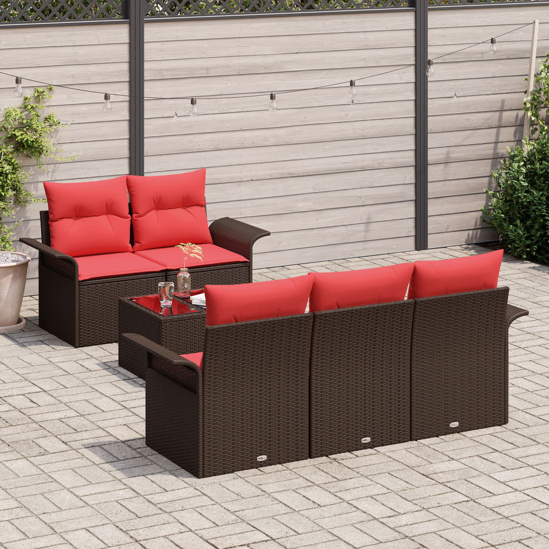 Havesofa Sæt med pude 6 pcs Beige og Rød polyrattan