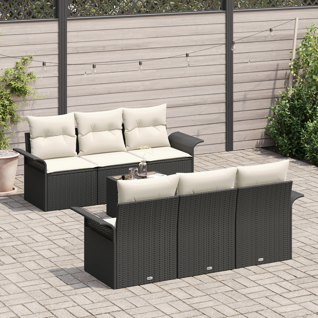 Havesofa Sæt med pude 7 pcs Sort og Cream polyrattan