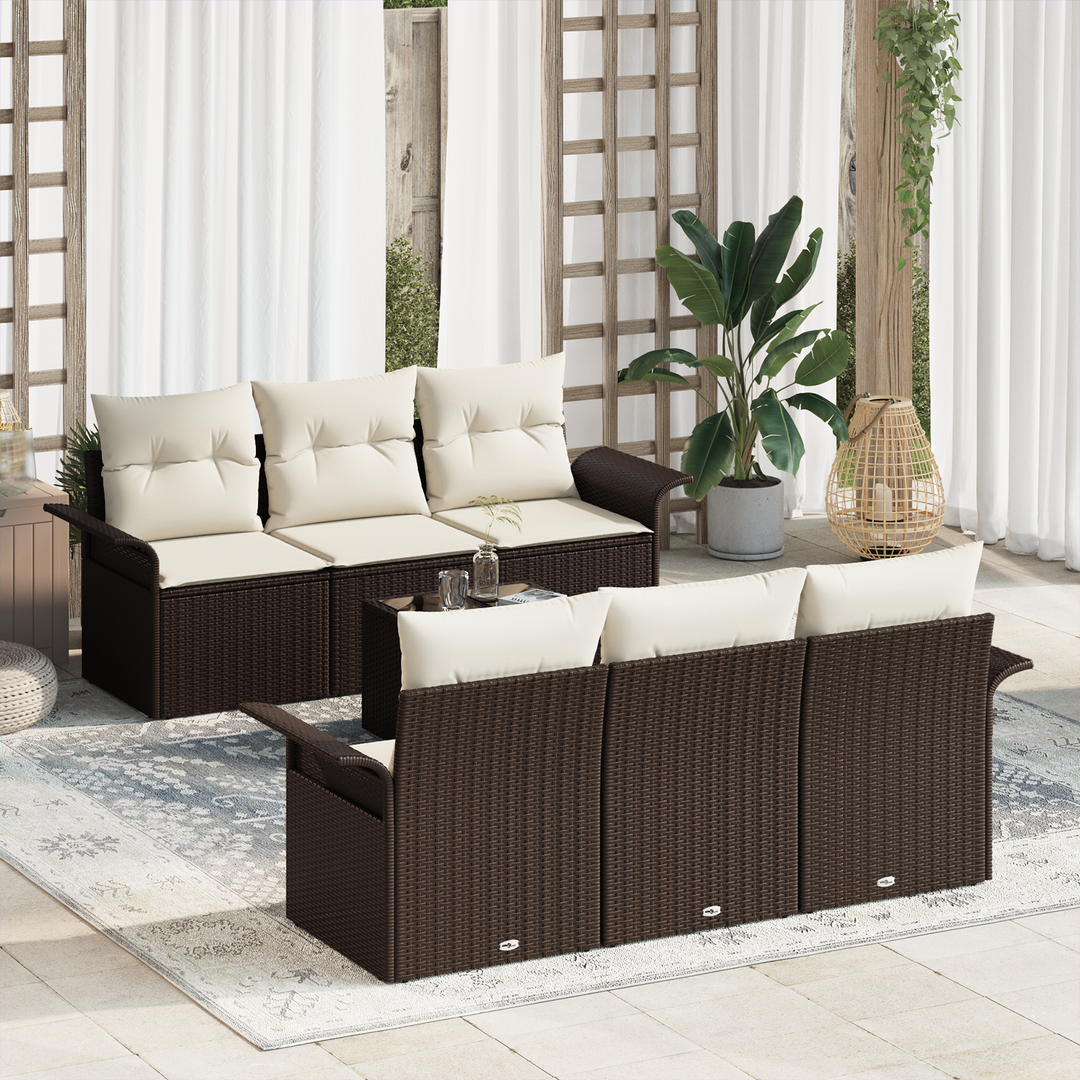 Havesofa Sæt med pude 7 pcs Brun og Creme polyrattan