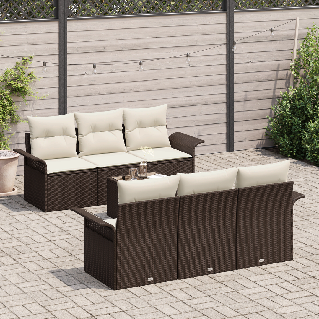 Havesofa Sæt med pude 7 pcs Brun og Creme polyrattan