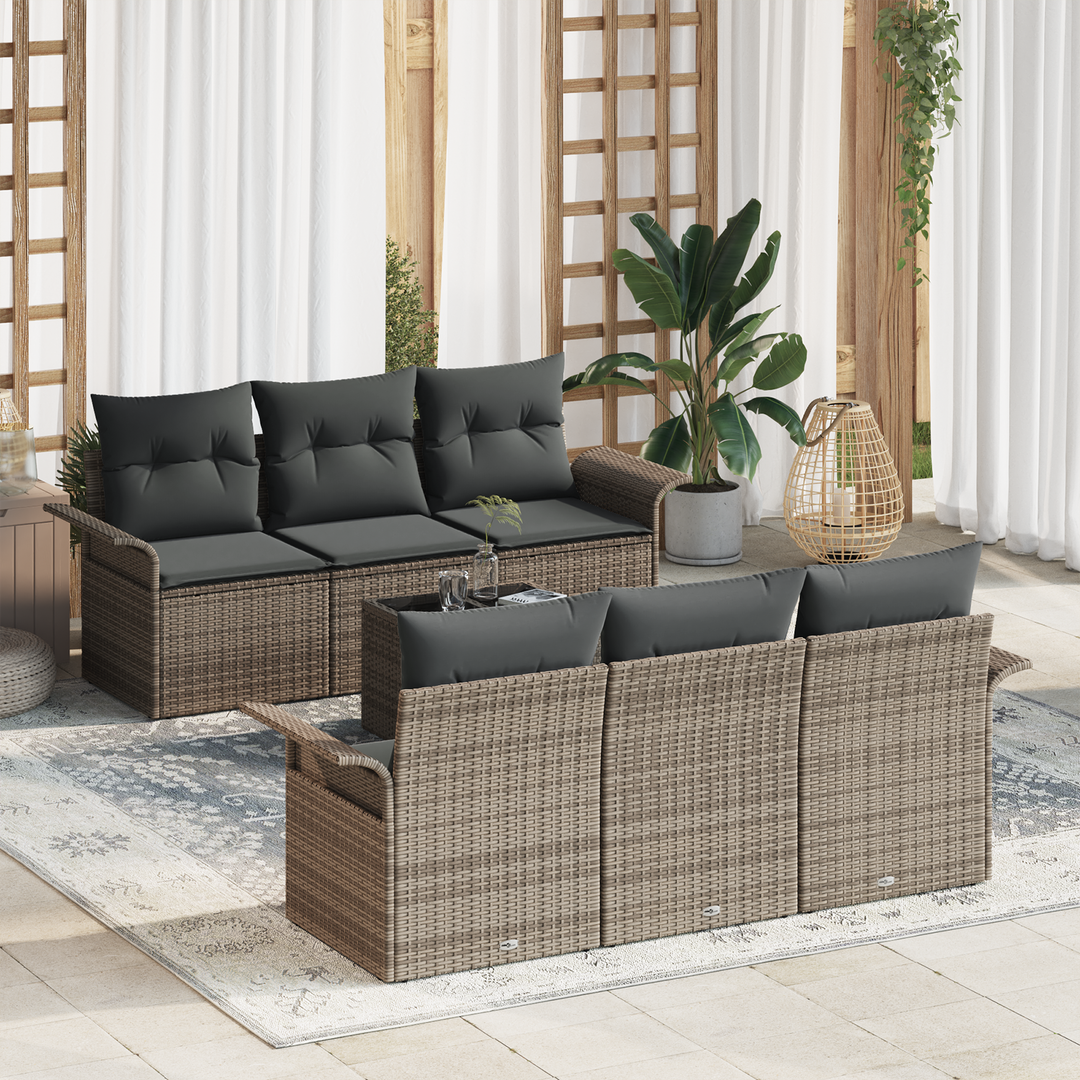 Havesofa Sæt med pude med opbevaring 7 pcs Grå polyrattan