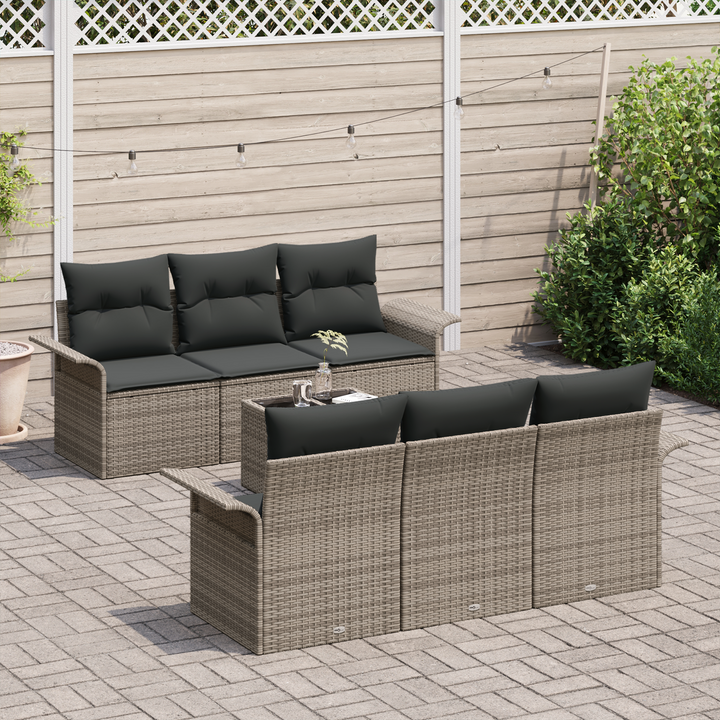 Havesofa Sæt med pude med opbevaring 7 pcs Grå polyrattan