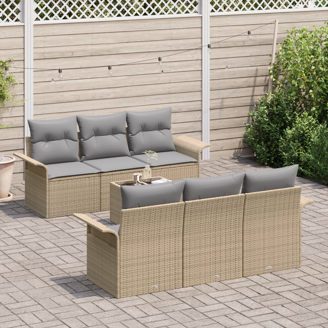 Havesofa Sæt med pude 7 pcs Beige og grå polyrattan