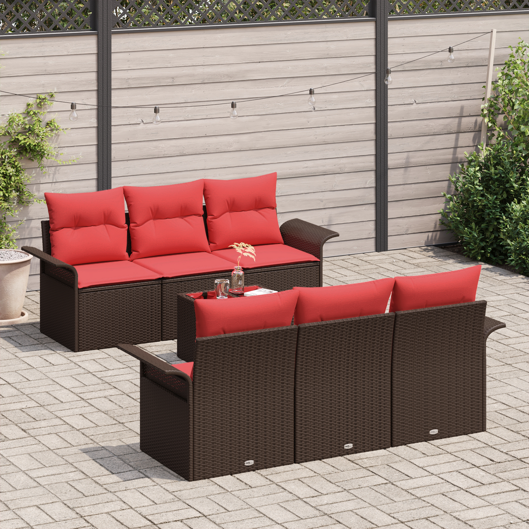 Havesofa Sæt 7 pcs Beige Rød Polyrattan og stål og glas