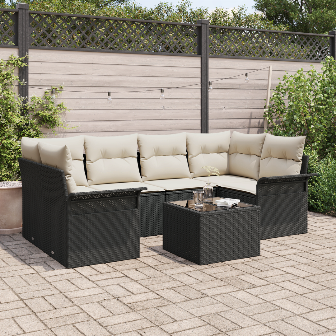 Havesofa Sæt 7 pcs Sort og Cream 55 x 55 x 37 cm polyrattan