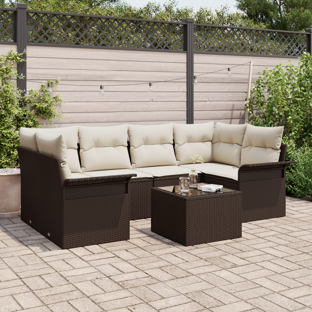 Havesofa Sæt med pude 7 pcs Brun og Creme polyrattan
