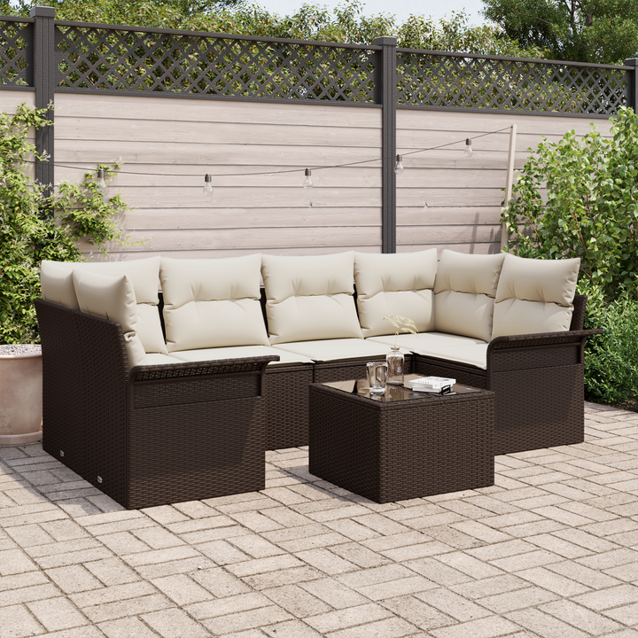 Havesofa Sæt med pude 7 pcs Brun og Creme polyrattan