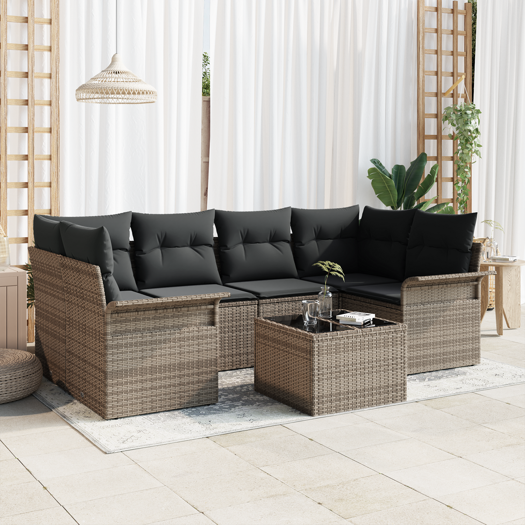 Havesofa Sæt med pude 7 pcs Grå 55 x 55 x 37 cm polyrattan