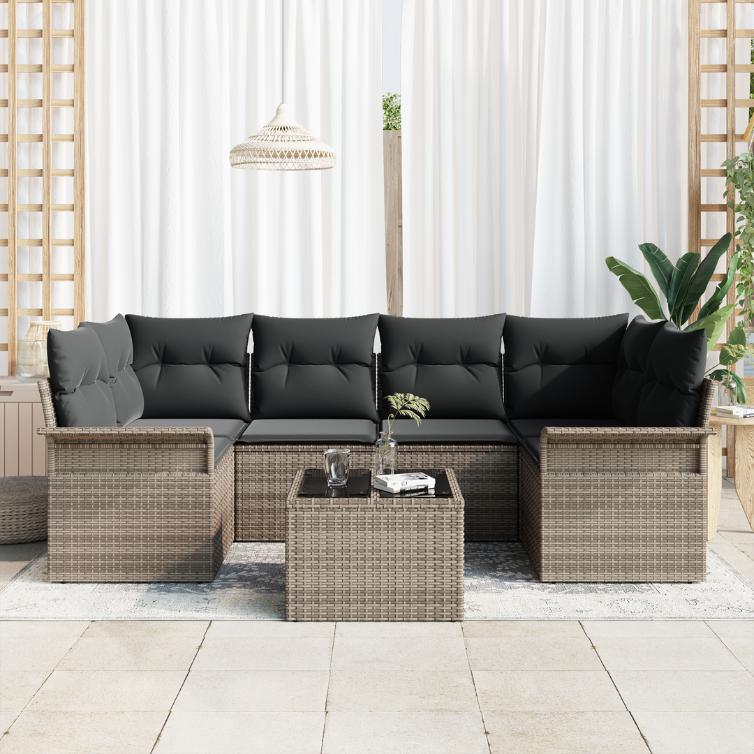 Havesofa Sæt med pude 7 pcs Grå 55 x 55 x 37 cm polyrattan