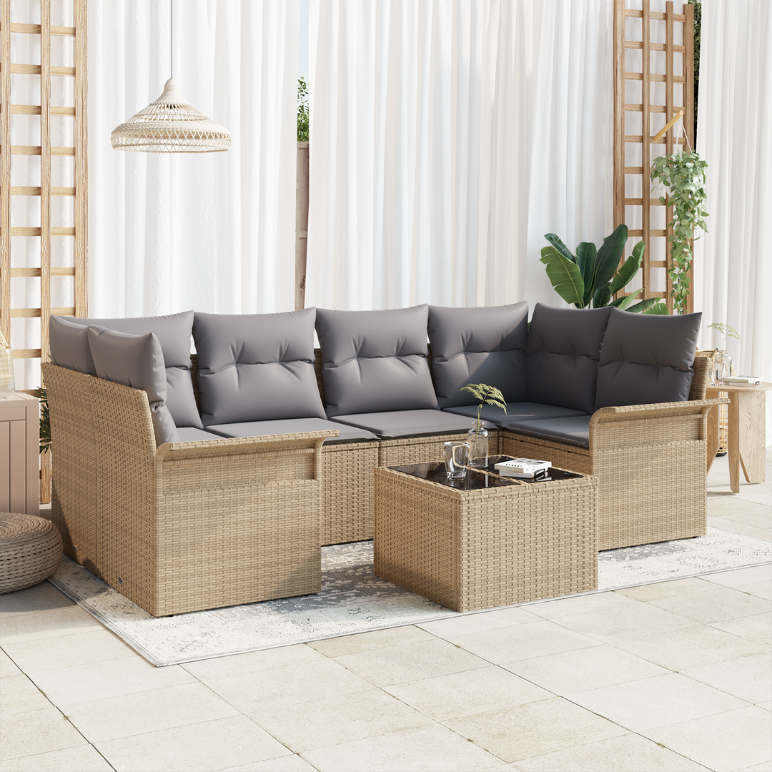 Havesofa Sæt 7 pcs Beige og grå 55 x 55 x 37 cm polyrattan