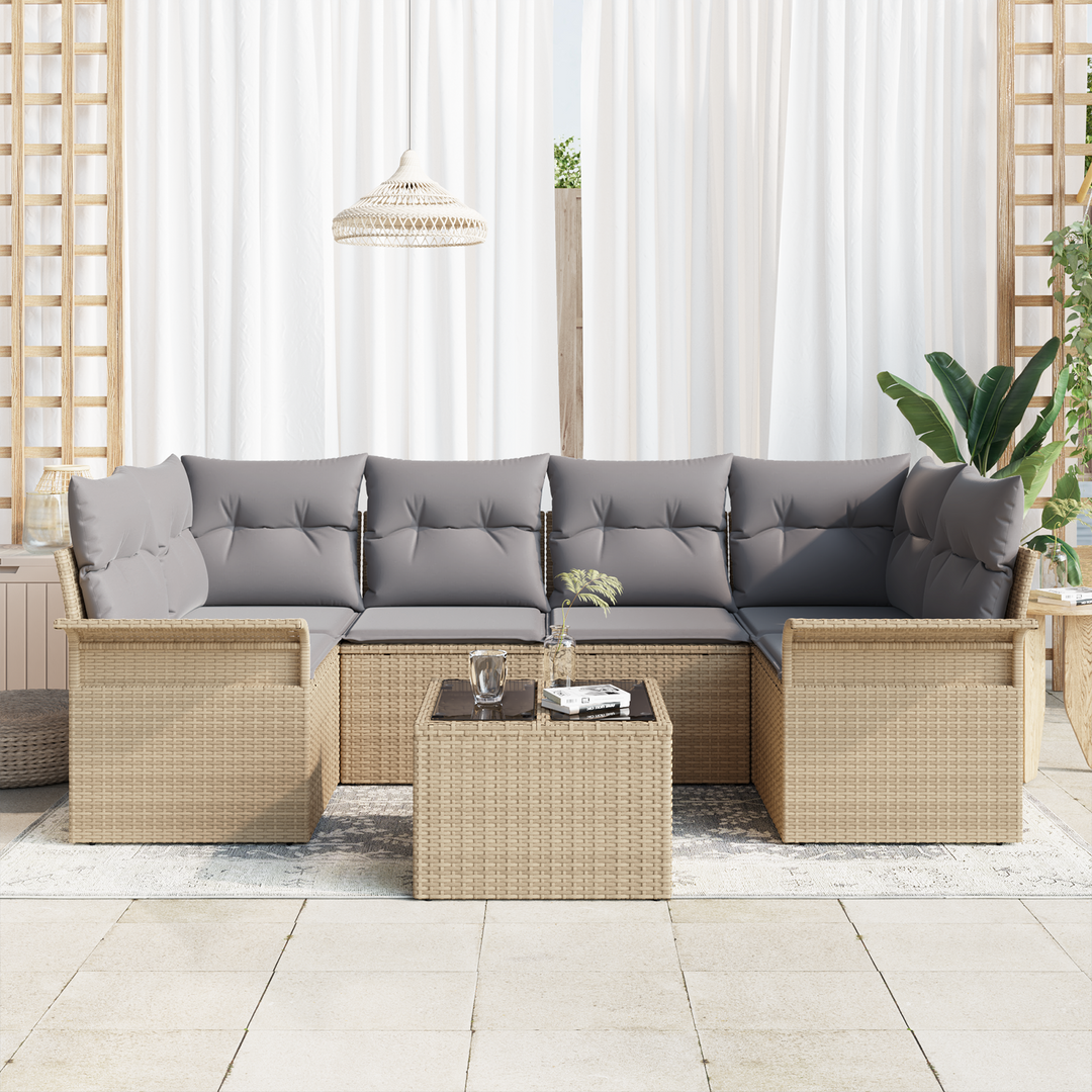 Havesofa Sæt 7 pcs Beige og grå 55 x 55 x 37 cm polyrattan