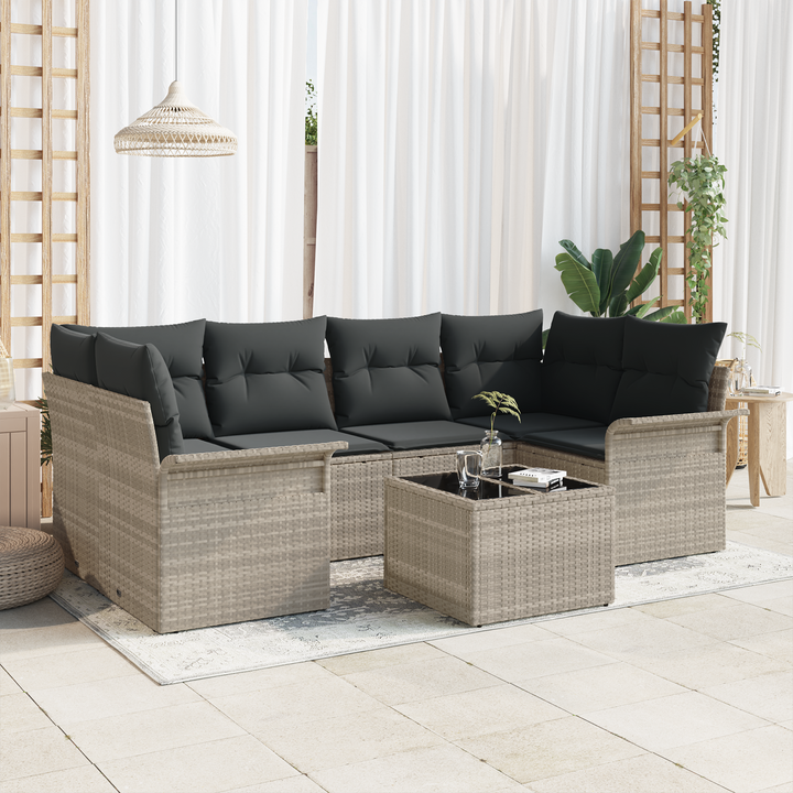Havesofa Sæt med pude 7 pcs Lysegrå og mørkegrå 55 x 55 x 37 cm
