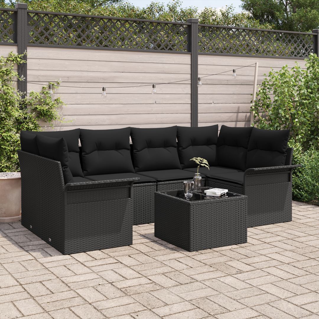 Havesofa Sæt med pude 7 pcs Sort 55 x 55 x 37 cm polyrattan