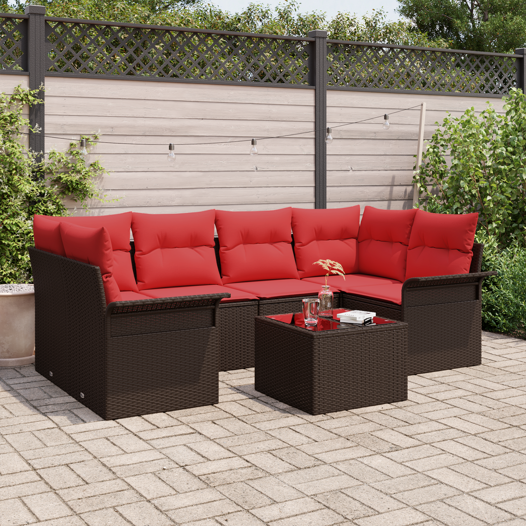 Havesofa Sæt med pude 7 pcs Beige og Rød polyrattan