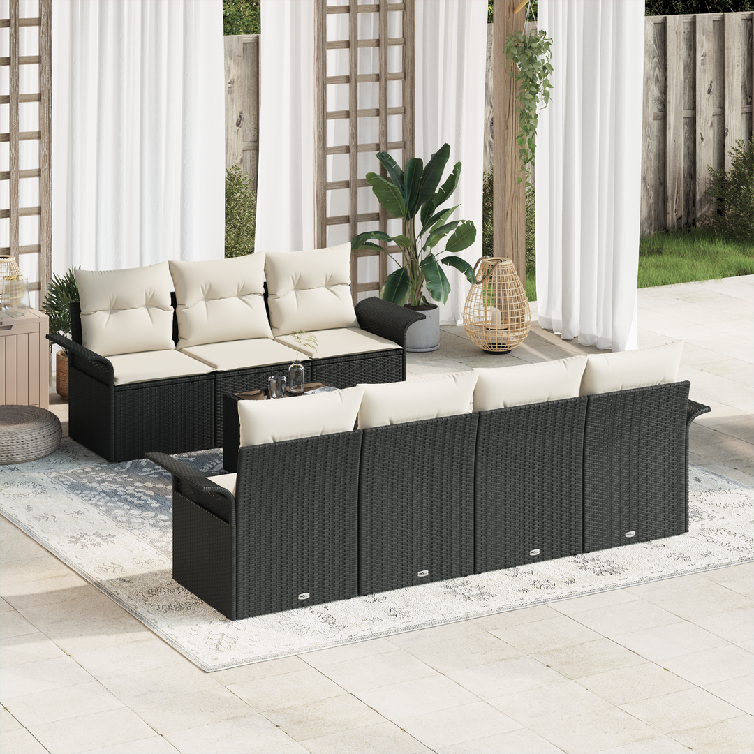 Havesofa Sæt med pude 8 pcs Sort og Cream polyrattan