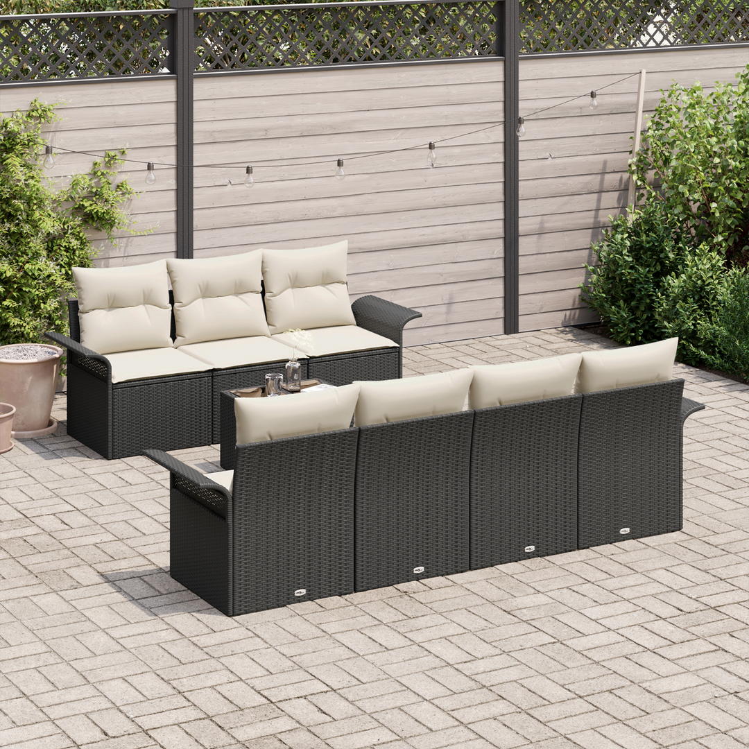 Havesofa Sæt med pude 8 pcs Sort og Cream polyrattan