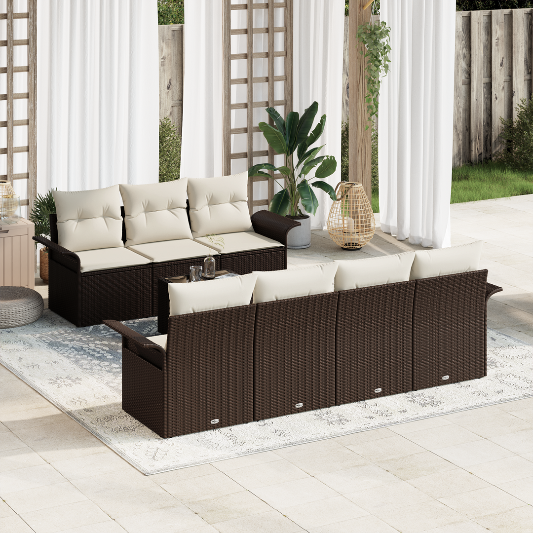 Havesofa Sæt med pude 8 pcs Brun og Creme polyrattan