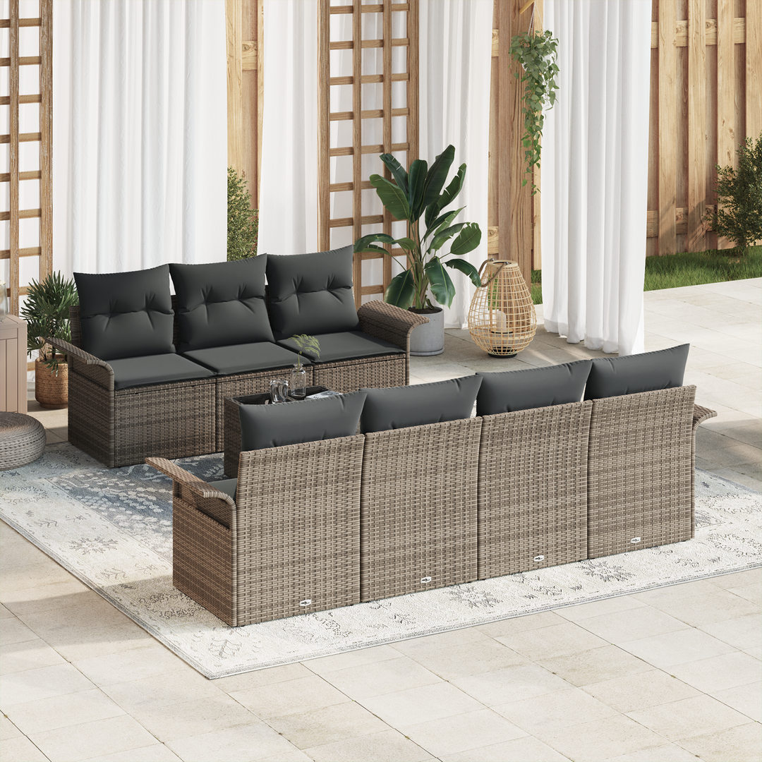 Havesofa Sæt med pude med opbevaring 8 pcs Grå polyrattan