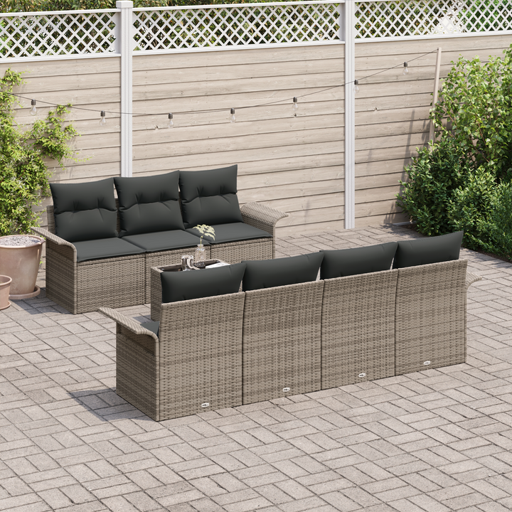 Havesofa Sæt med pude med opbevaring 8 pcs Grå polyrattan