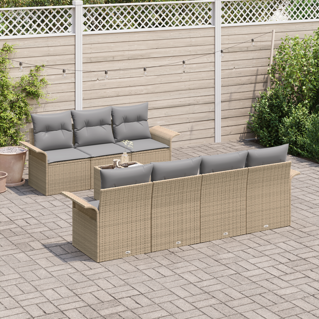 Havesofa Sæt med pude 8 pcs Beige og grå polyrattan