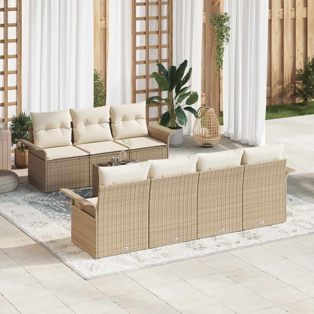 Havesofa Sæt med pude 8 pcs Beige og creme polyrattan
