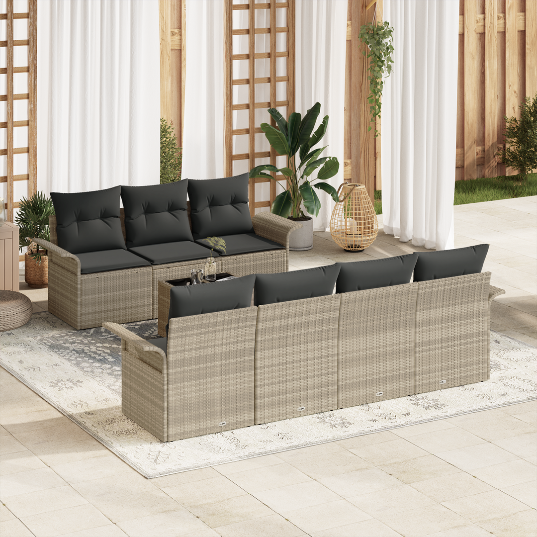 Havesofa Sæt med pude 8 pcs Lysegrå og mørkegrå polyrattan