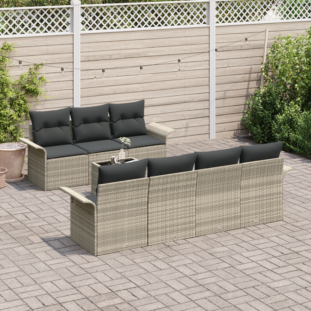 Havesofa Sæt med pude 8 pcs Lysegrå og mørkegrå polyrattan