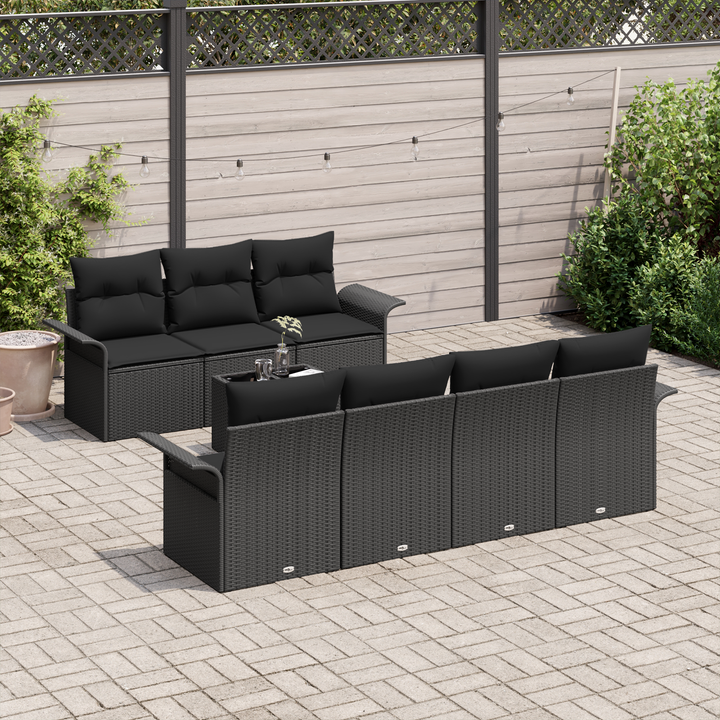 Havesofa Sæt med pude med opbevaring 8 pcs Sort polyrattan