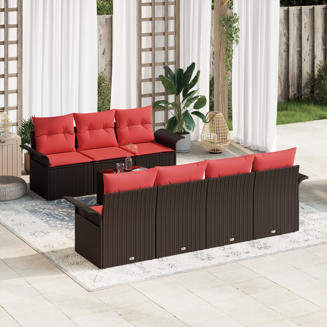 Havesofa Sæt med pude 8 pcs Beige og Rød polyrattan