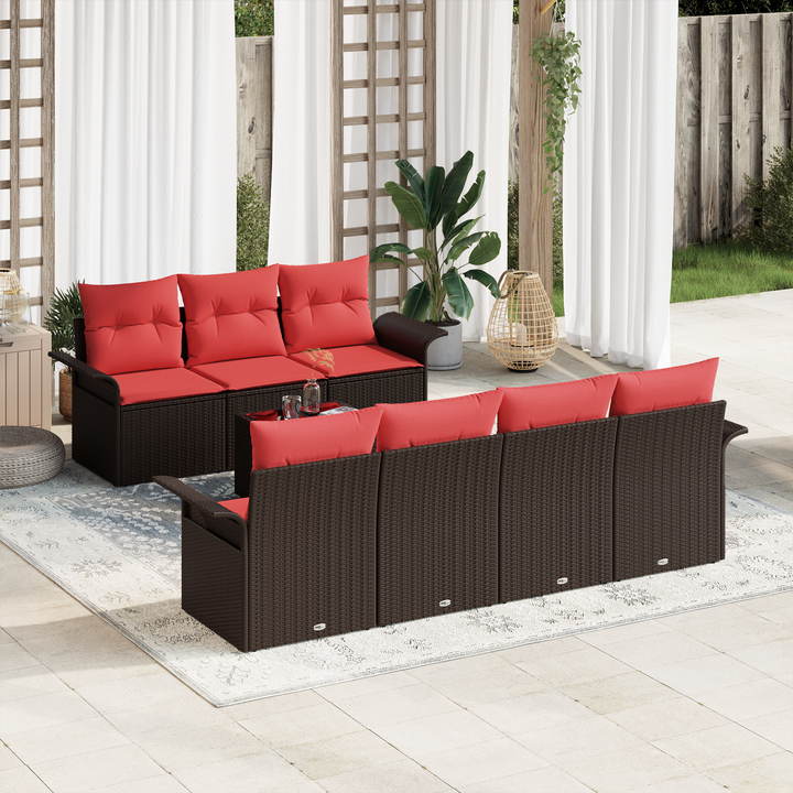 Havesofa Sæt med pude 8 pcs Beige og Rød polyrattan