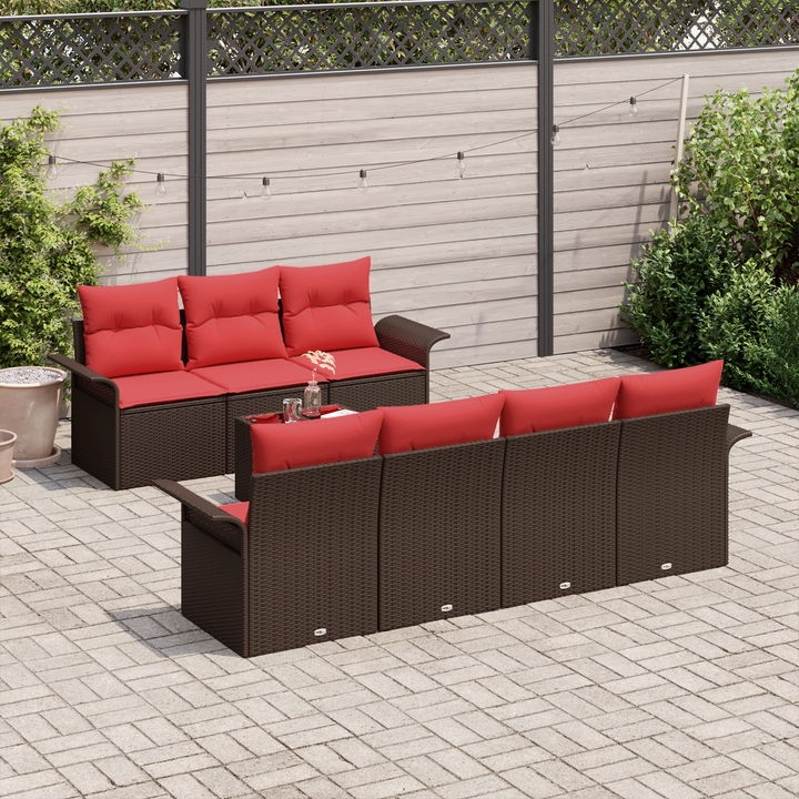 Havesofa Sæt med pude 8 pcs Beige og Rød polyrattan