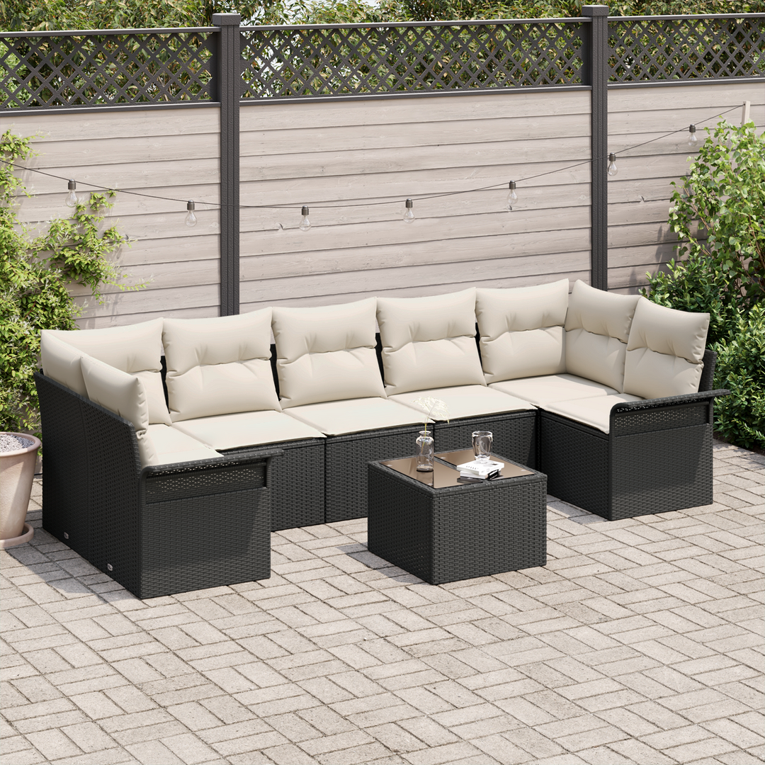 Havesofa Sæt med pude 8 pcs Sort og Cream polyrattan