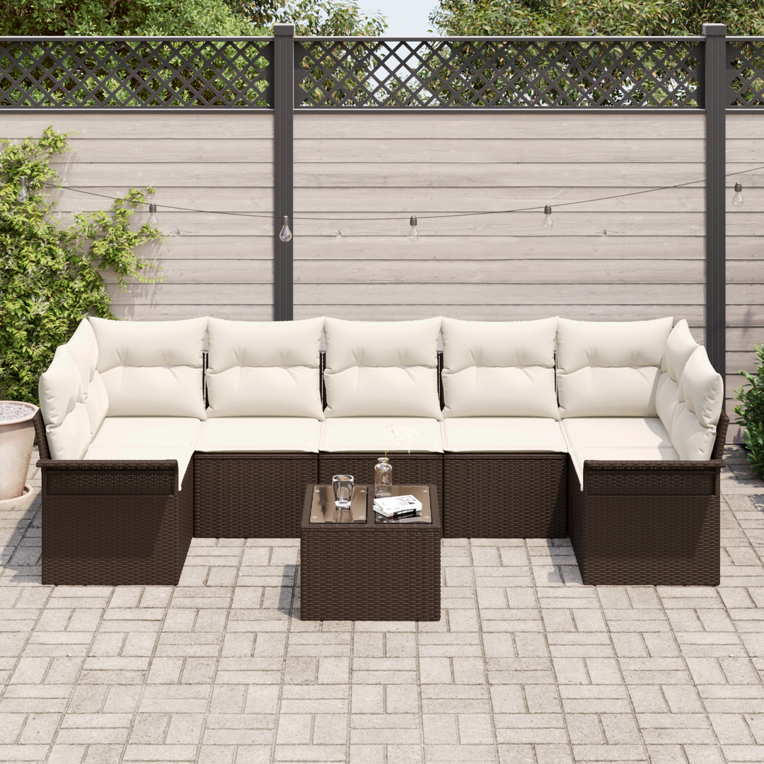 Havesofa Sæt med pude 8 pcs Brun og Creme polyrattan