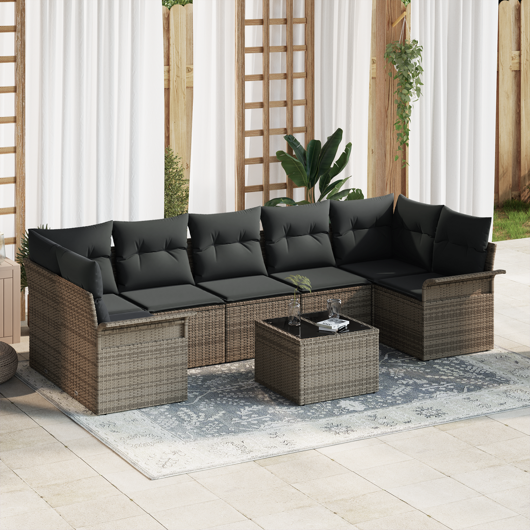 Havesofa Sæt med pude med opbevaring 8 pcs Grå polyrattan