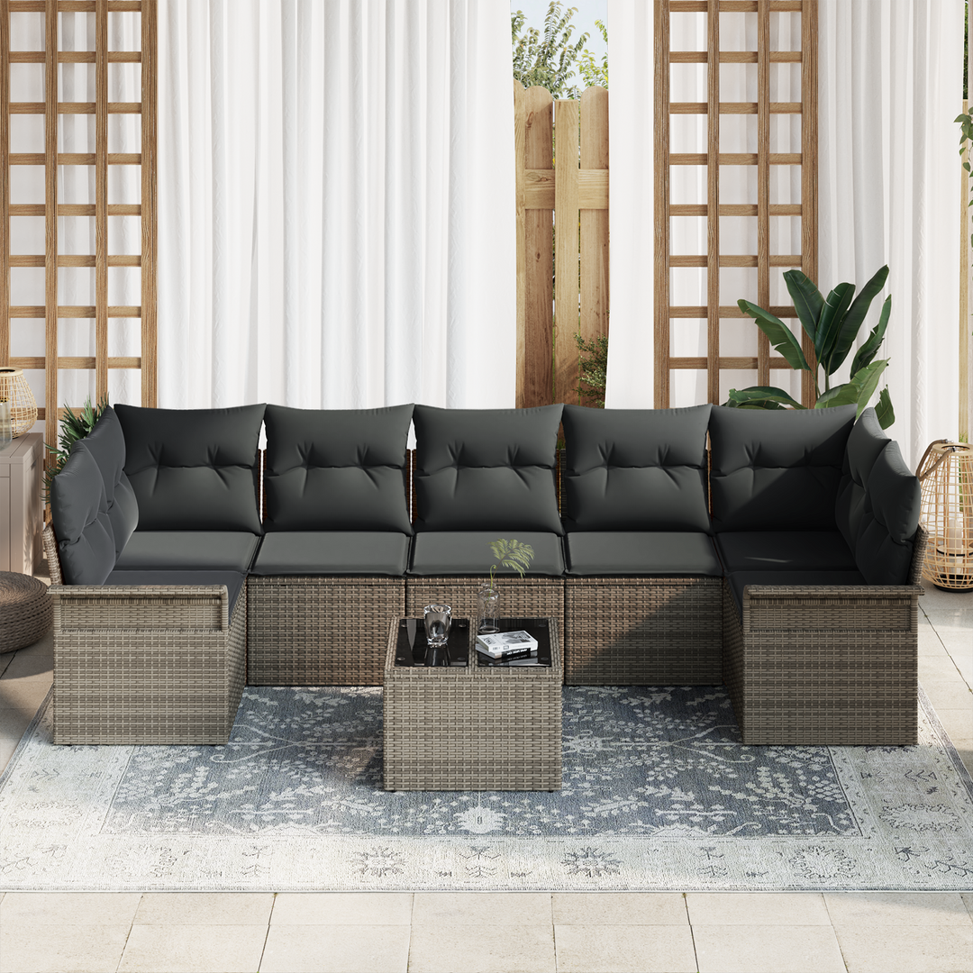 Havesofa Sæt med pude med opbevaring 8 pcs Grå polyrattan